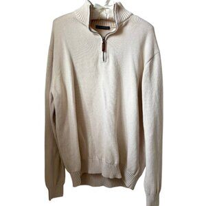 Brandy Melville Cream Oversized Knit Quarter Zip with Brown Zipper